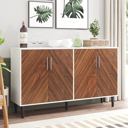 Catrimown Sideboard Buffet Cabinet, Mid-Century Modern White Sideboard Storage Cabinet, Sideboard and Buffet for Living Room, white