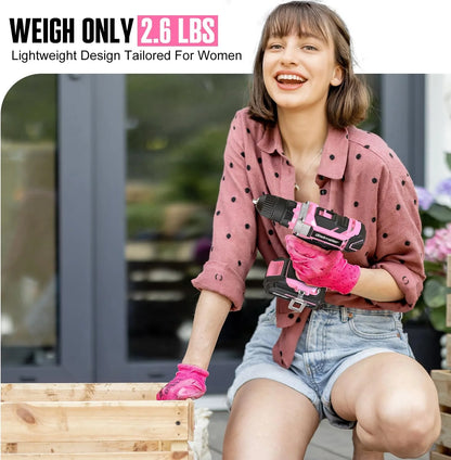 20V 236Pcs Cordless Pink Drill Set - Essential Women's Pink Tool Set, Lady's Basic Home Tool Kit with Pink Tool Bag - All in One Pink Tool Kit Ideal for DIY, Home Improvement