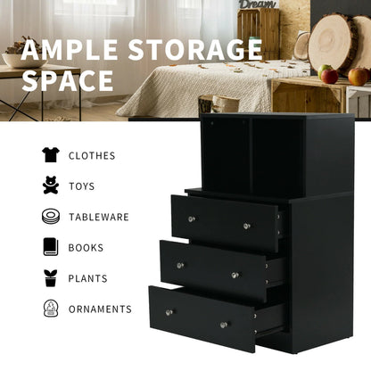 Gymax 3 Drawer Dresser W/Cubbies Storage Chest for Bedroom Living Room Black