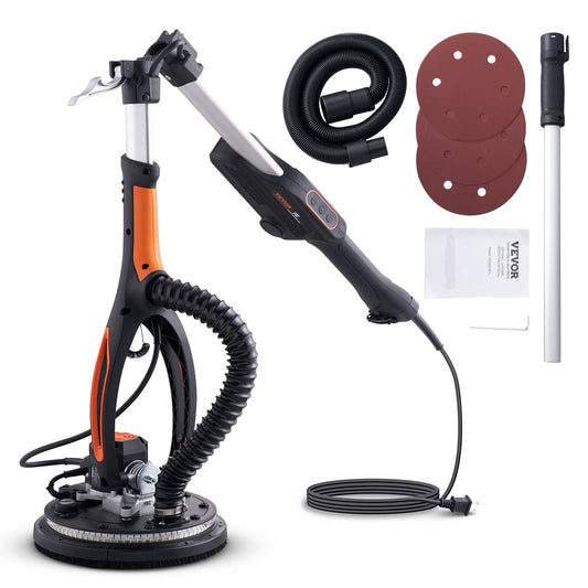 VEVOR Drywall Sander, 800W Brushless Motor Electric Sander, Variable Speed 1000-2300 RPM Wall Sander, Foldable Ceiling Sander with Double-Deck LED Lights, Extendable Handle, 12 Sanding Discs