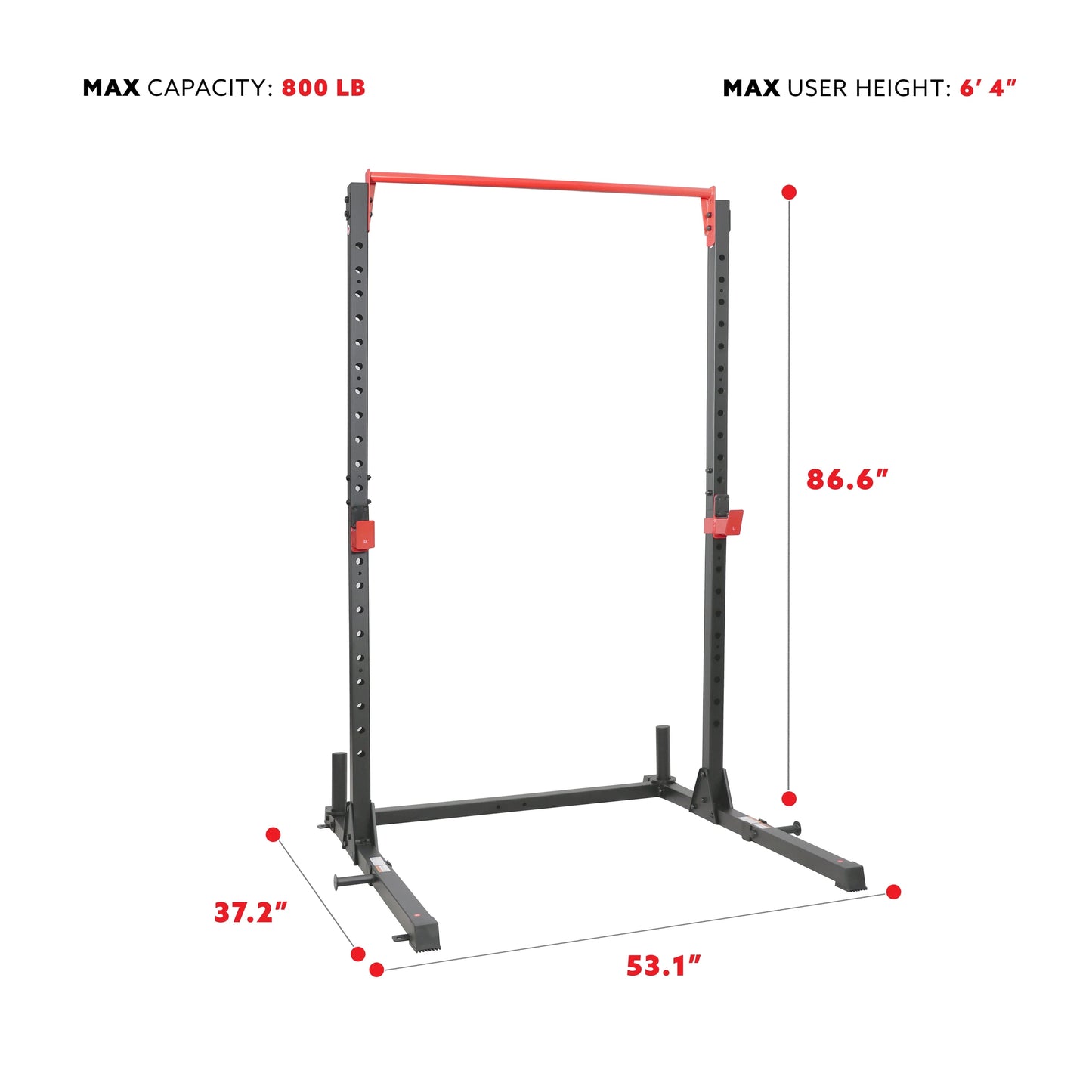 Sunny Health & Fitness Essential 800-lb High Capacity Power Rack Cage with Weight Plate Storage & Adjustable J-Hooks - SF-XF920063
