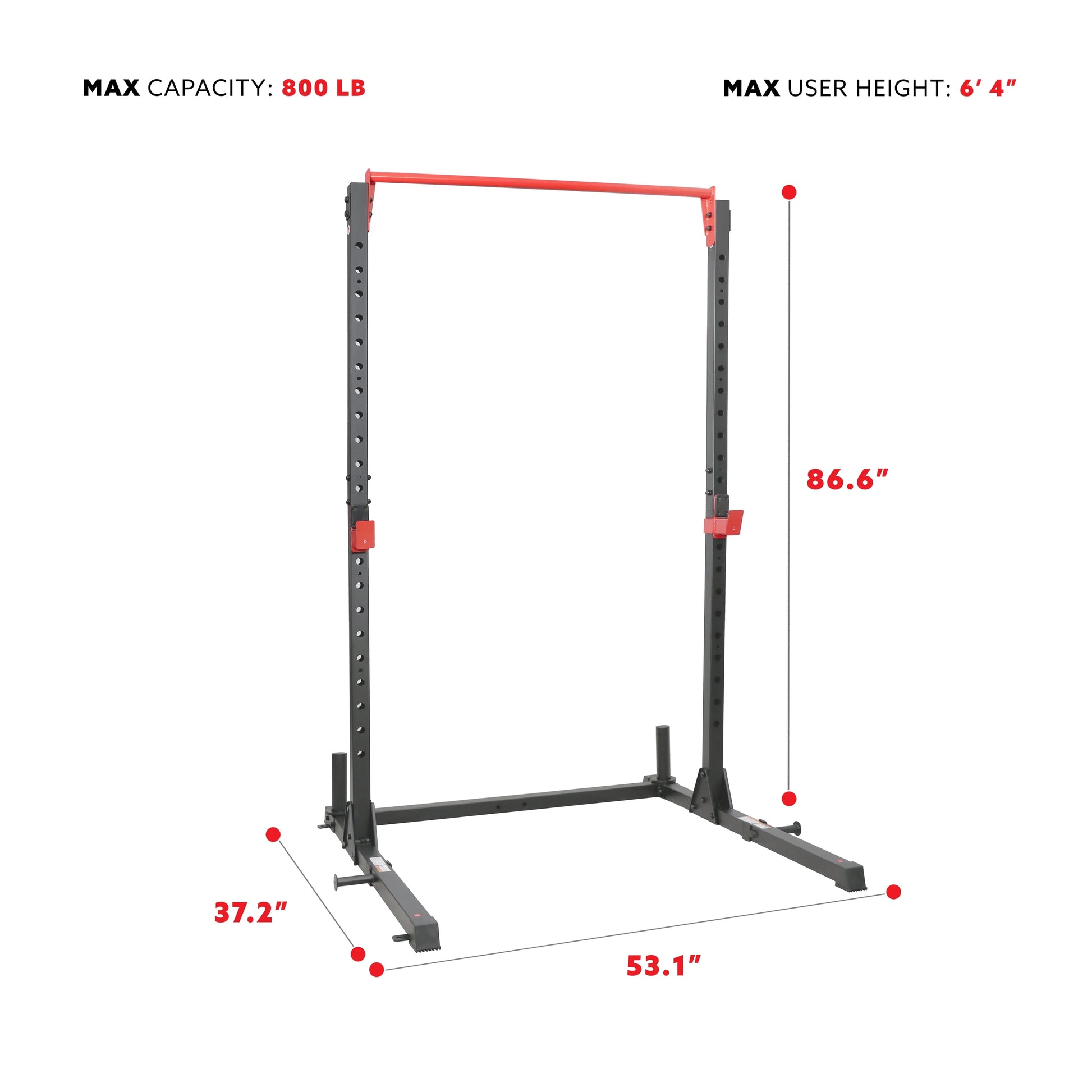 Sunny Health & Fitness Essential 800-lb High Capacity Power Rack Cage with Weight Plate Storage & Adjustable J-Hooks - SF-XF920063