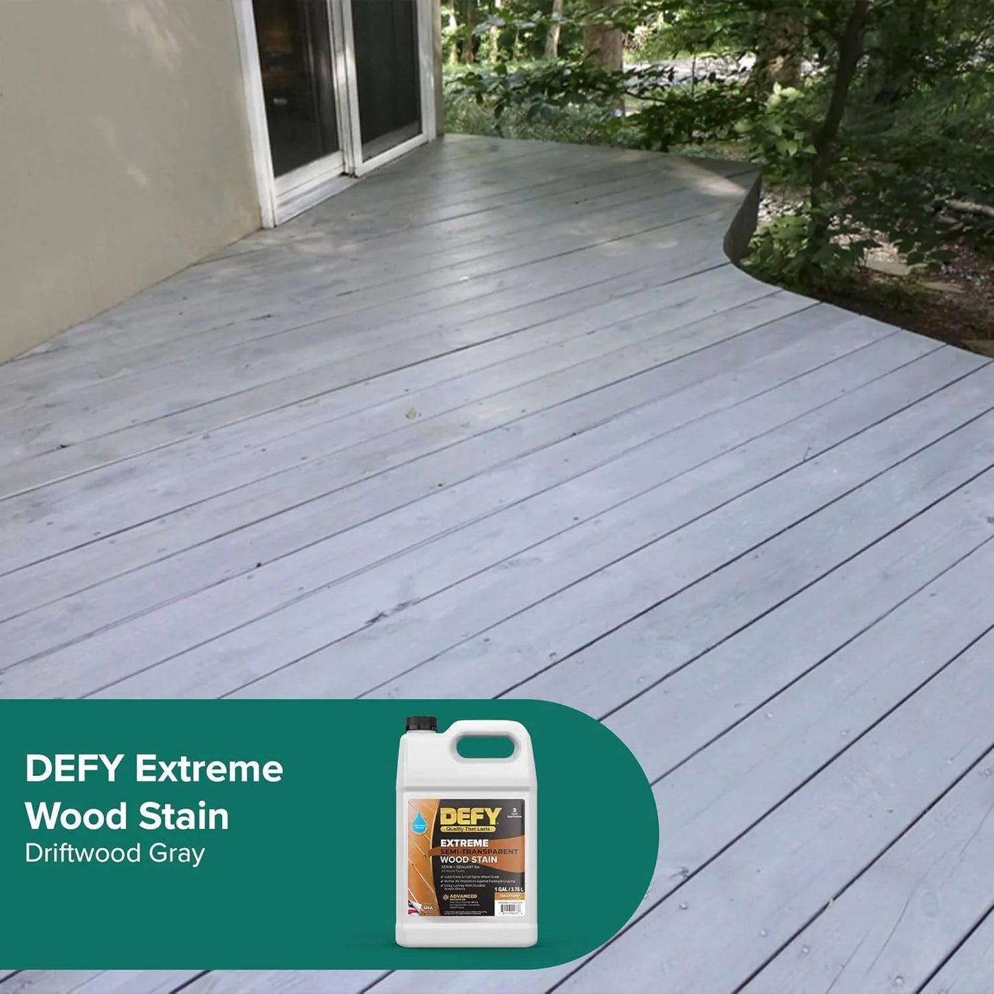 DEFY Extreme Wood Stain and Sealer in One - 5 Gallon Semi-Transparent Waterproof Coating for All Wood Types - Gray