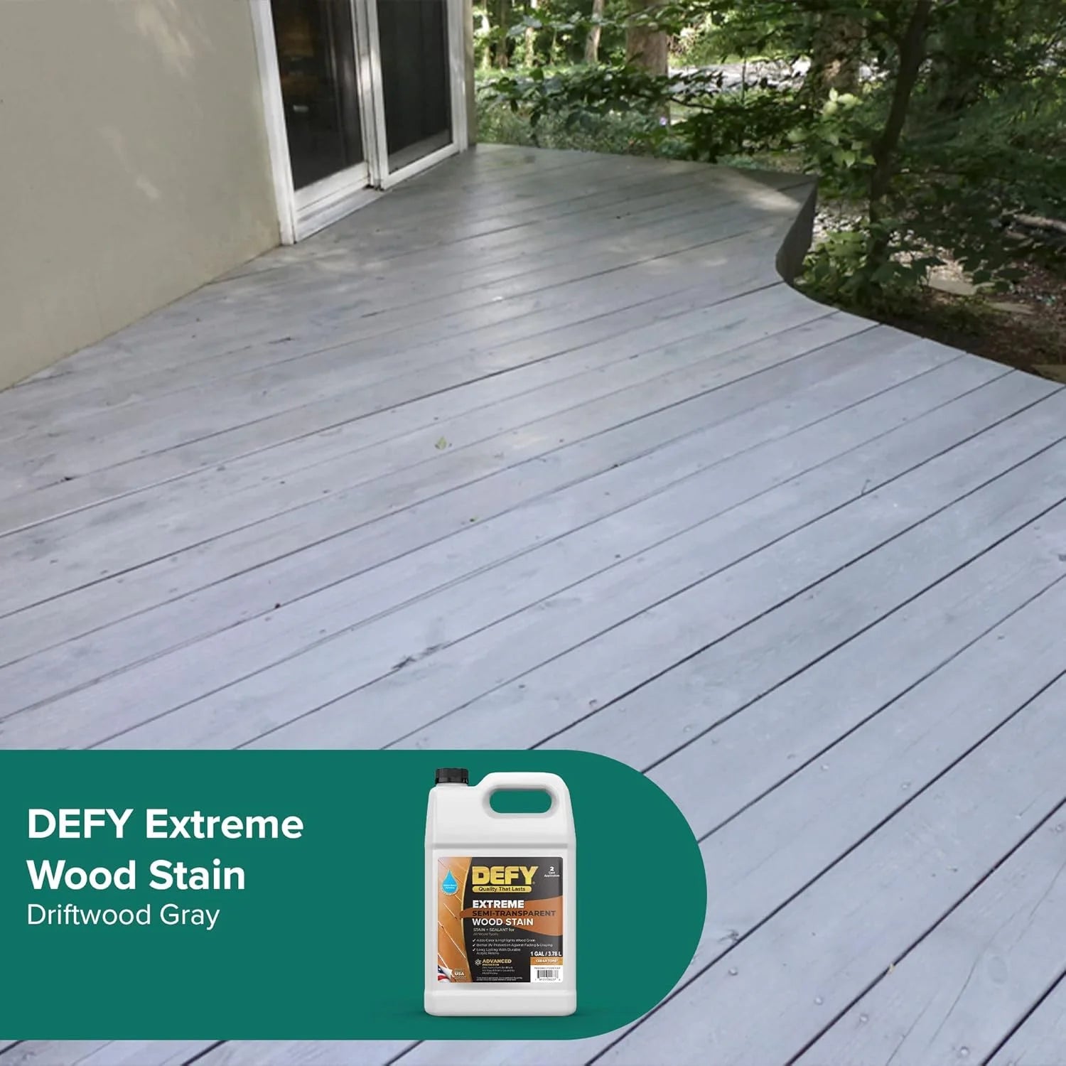 DEFY Extreme Wood Stain and Sealer in One - 5 Gallon Semi-Transparent Waterproof Coating for All Wood Types - Gray