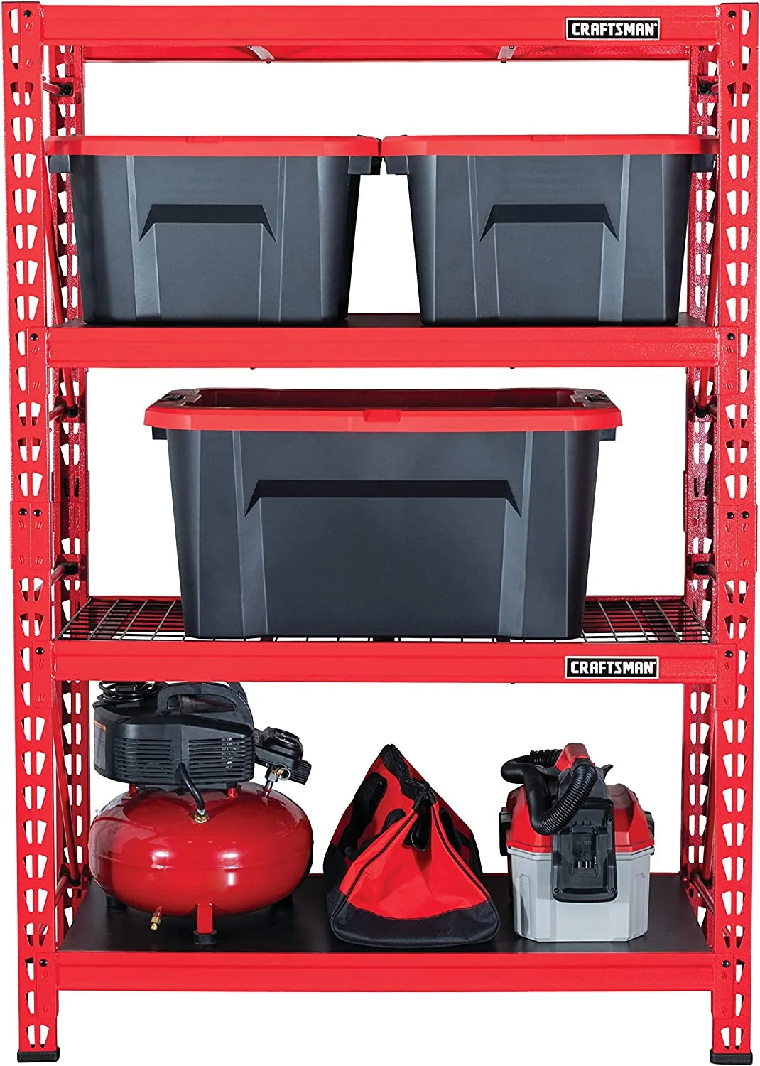 Craftsman 2-Shelf 3-Foot Tall Stackable Tool Chest Depth Storage Rack, 2-Pack, Red 3-Feet, 2 Set