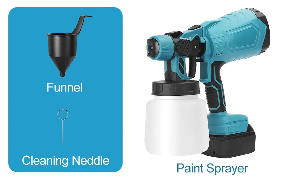iToolMax 800W, 21V, Blue Cordless HVLP Paint Sprayer, 1000ml Volume Capacity, 3 Spray Patterns, 5 Pieces