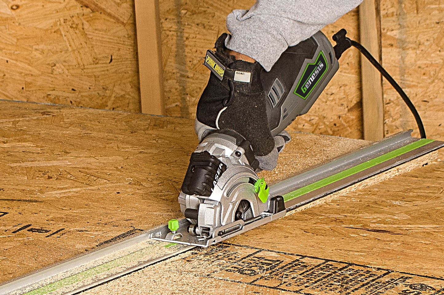 Genesis 3-1/2 in. Plunge Circular Saw Kit with Laser, Accessory Bag, Rip Guide, Miter Base, Vacuum Adapter, Diamond Blade, 44T and 24T blades