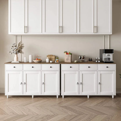 Catrimown Sideboard Buffet Cabinet, Mid-Century Kitchen Storage Cabinet with 3 Drawers & 3 Doors, Coffee Bar Cabinet with 3 Adjustable Shelves, White