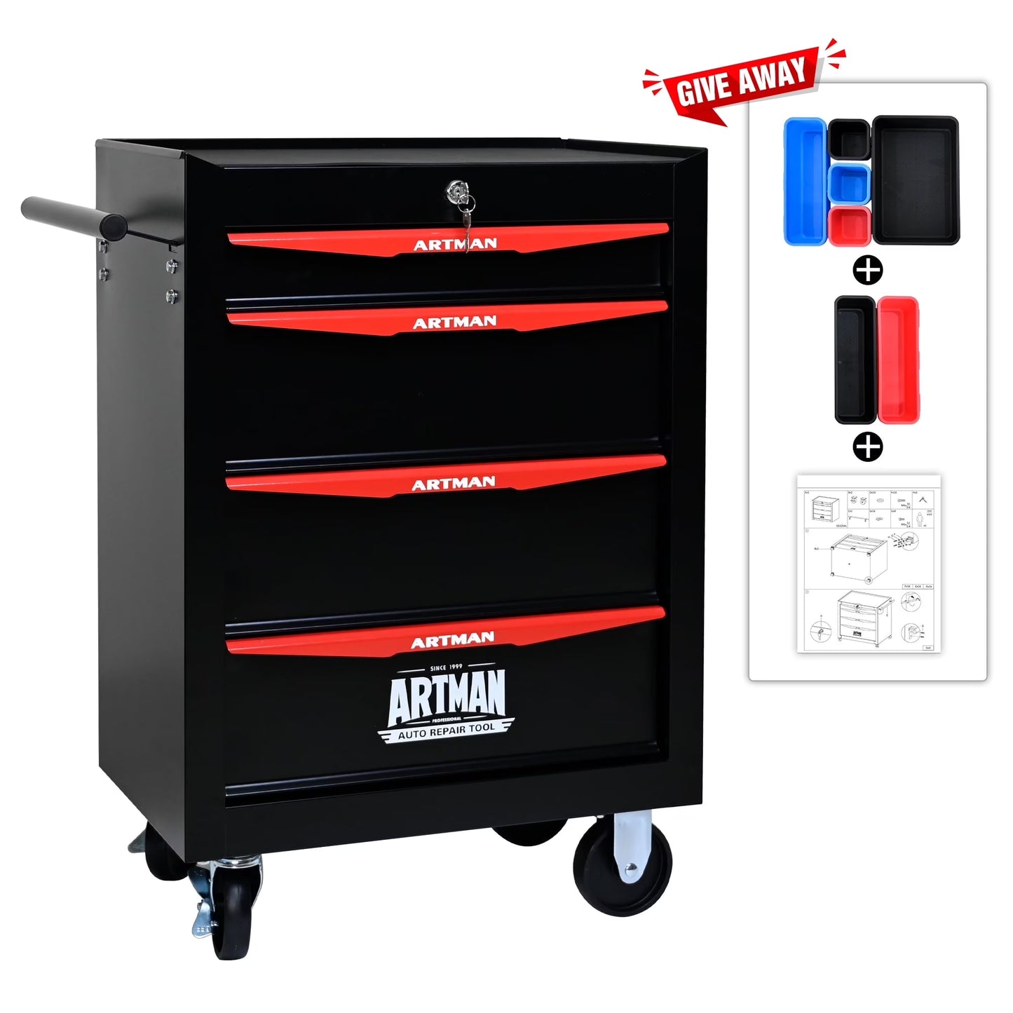 ARTMAN 20" 5-Drawer Rolling Metal Tool Chest Cabinet,Steel Tool Storage Box Organizer for Garage Workshop Warehouse