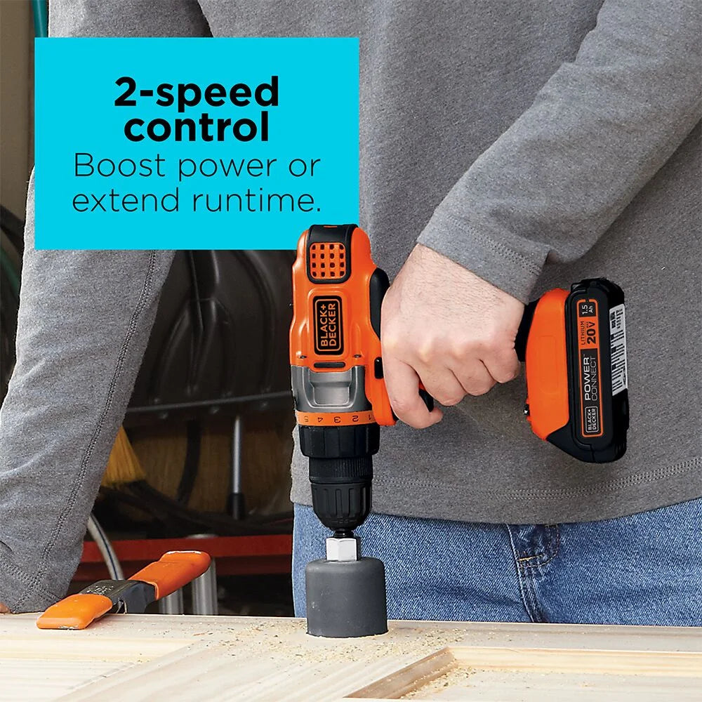 BLACK+DECKER 20V Cordless Drill/Driver, Lithium Ion Battery and Charger Included
