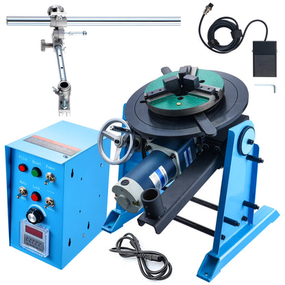 KFFKFF Rotational Welding Stand 50KG, Adjustable 0-90? Welding Turntable 0.5-6RPM 120W, Equipped with 12.4 Inch 3-Jaw Lathe Chuck & Welding Torch Support for Cutting, Grinding, Assembly, Testing
