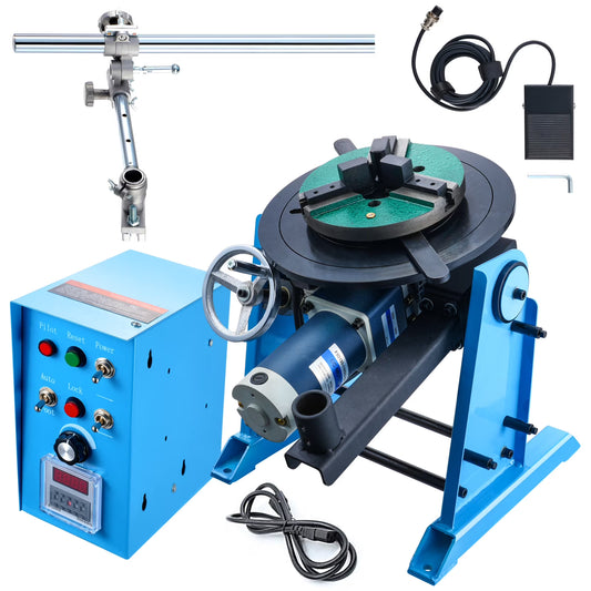 KFFKFF Rotational Welding Stand 50KG, Adjustable 0-90? Welding Turntable 0.5-6RPM 120W, Equipped with 12.4 Inch 3-Jaw Lathe Chuck & Welding Torch Support for Cutting, Grinding, Assembly, Testing