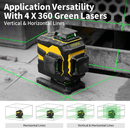 Laser Level, IKOVWUK 3x360? Cross Line Laser for Construction and Picture Hanging, 12 Green Lasers with Self-leveling, 65 ft Vertical & Horizontal Line, Level Tool with 5200 mAh Rechargeable Battery