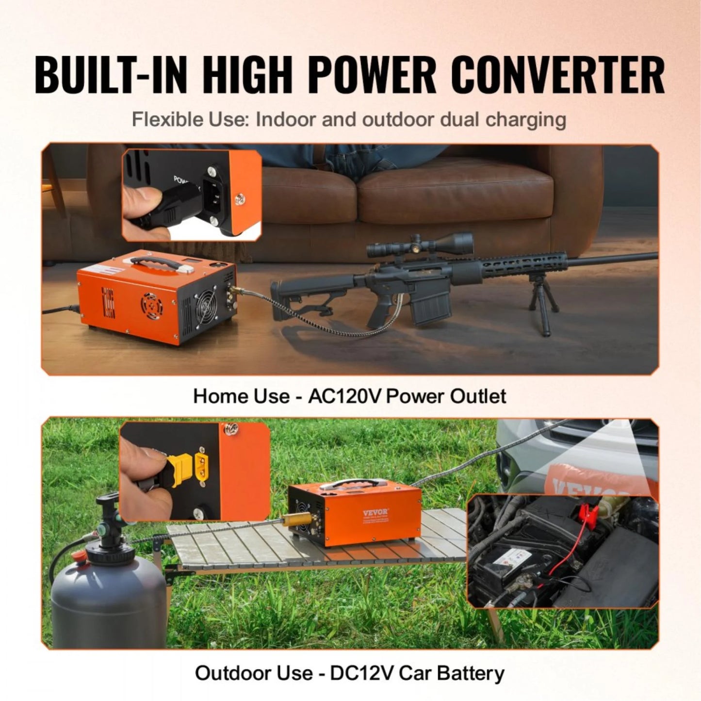 4500PSI Portable PCP Air Compressor - Auto-Stop, Oil & Water-Free Pump for Paintball and Airgun Enthusiasts, AC120V/DC12V