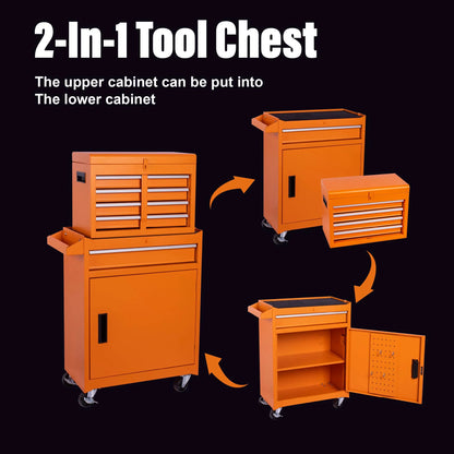 5-Drawer Rolling Tool Chest with Detachable Top Box, Lockable Wheels & Adjustable Shelf, Metal Tool Cart for Garage Workshop