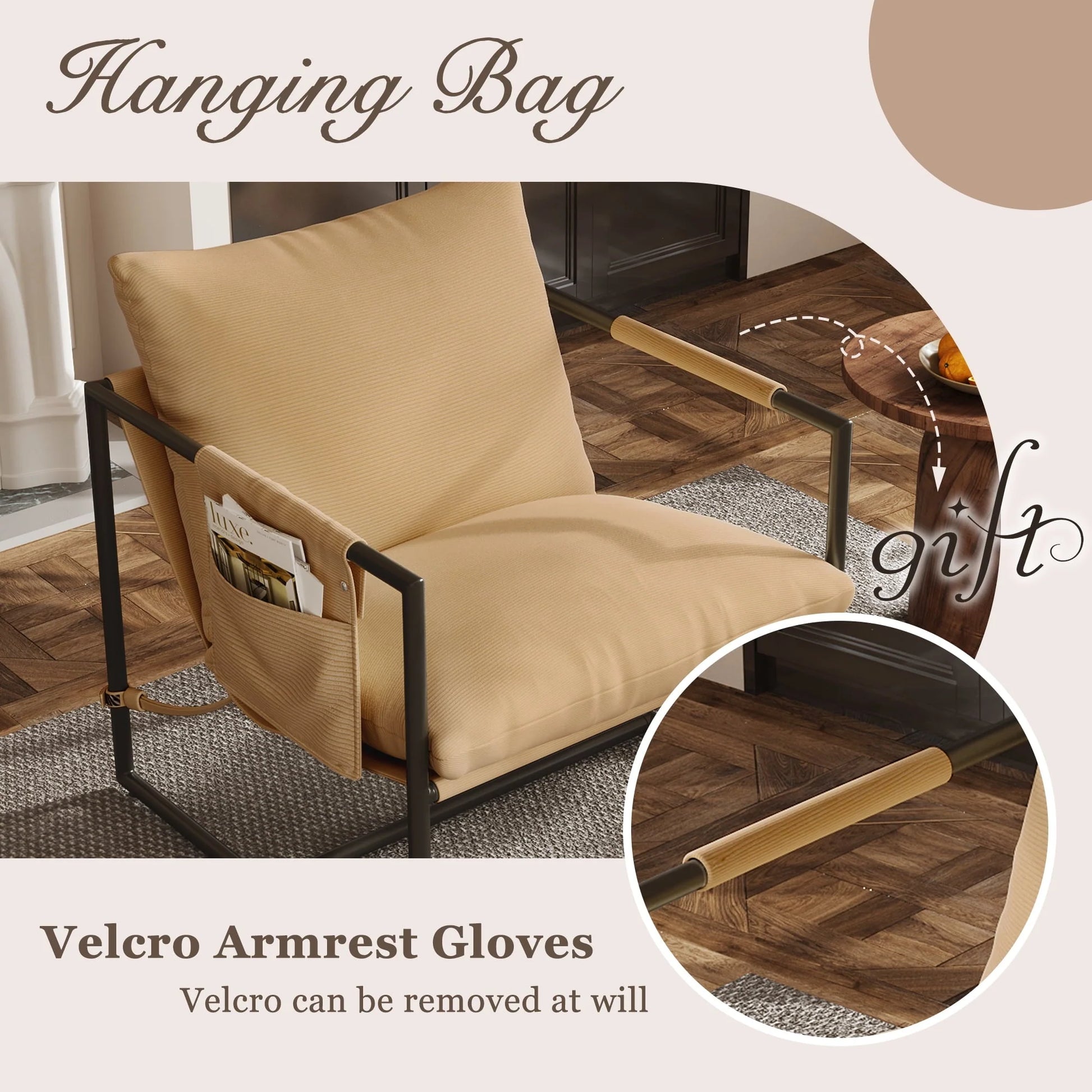 AUSTUFF Sling Accent Chairs for Living Room Storage Bag Chair, Khaki