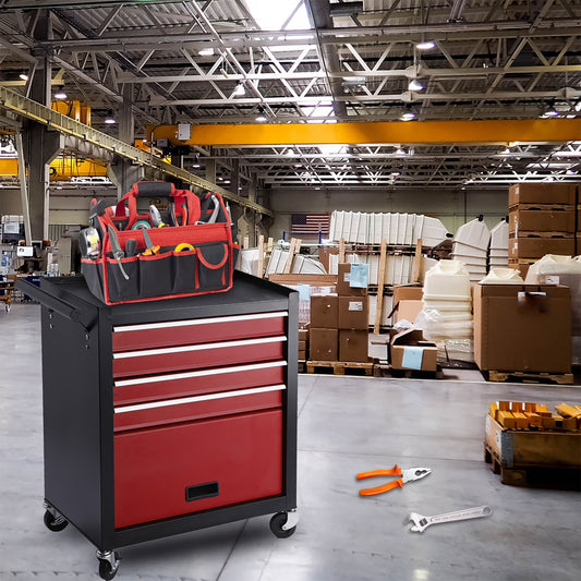 4 Drawer Rolling Toolbox, Tool Chest Cart with 4 Wheels and Drawers, Large capacity Detachable Tool Storage Cabinet for Workshops, Garages, Maintenance Rooms
