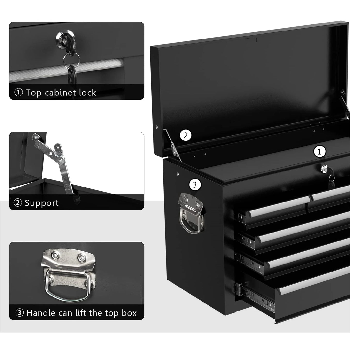 Aukfa Tool Box, 2 in 1 Steel Rolling Tool Chest & Cabinet on Wheels for Garage, 8-Drawers, Black