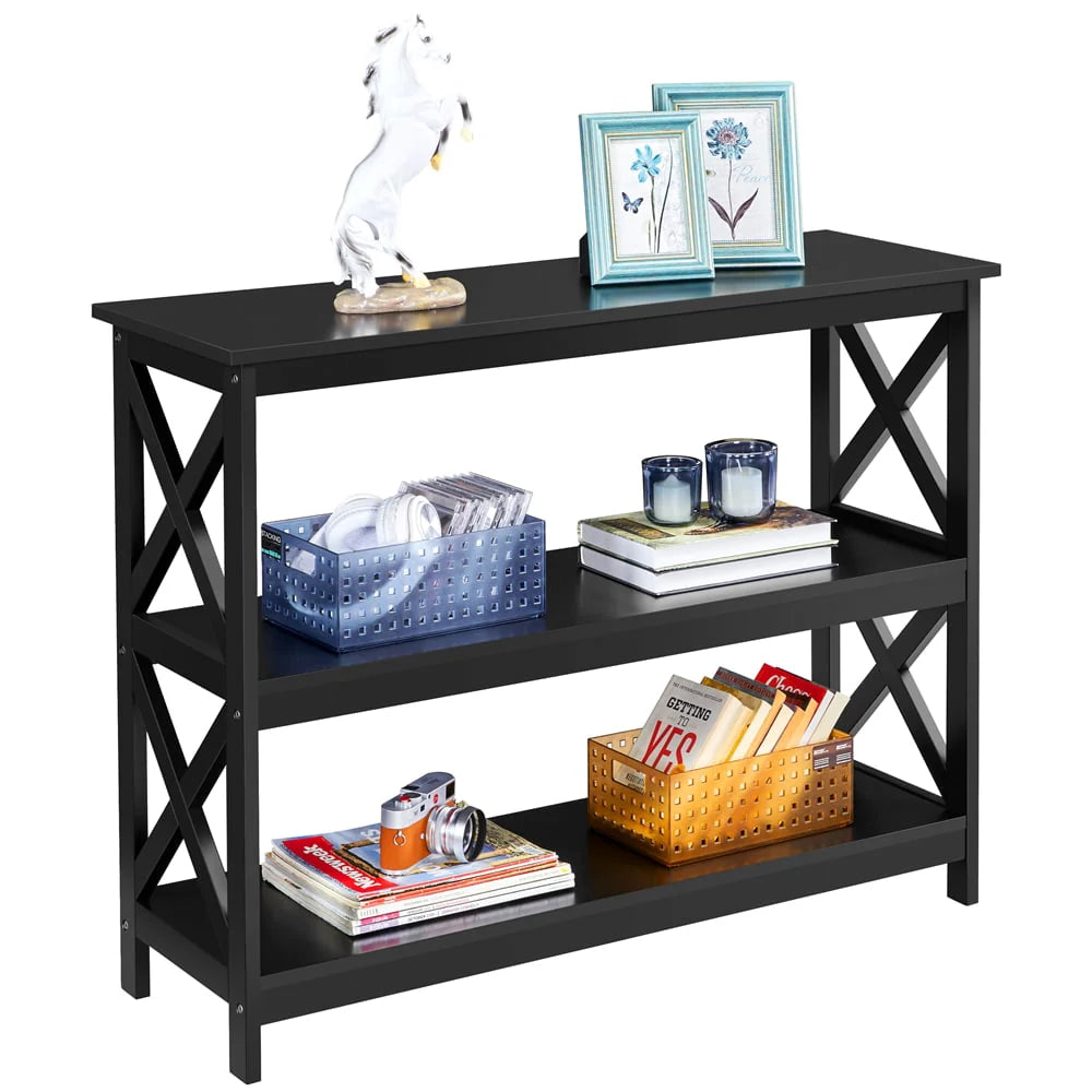 Easyfashion 3 Tier X-Design Console Table with Storage Shelves, Multiple Colors
