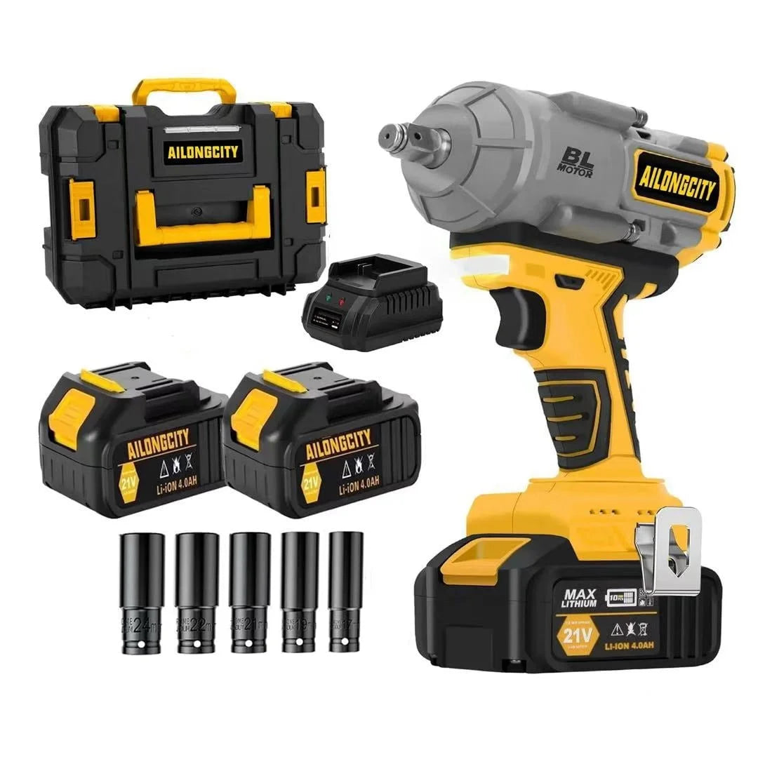 1000N.m(740ft-lbs) Cordless Impact Wrench, 1/2 Inch High Torque Brushless 21V Impact Gun w/2 x 4.0Ah Battery & Fast Charger & 5 Sockets, Pistola De Impacto for Home Car Tires Truck Mower