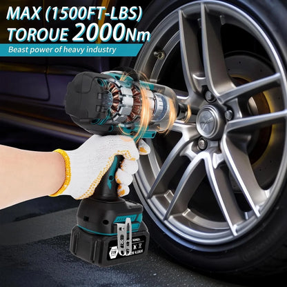 2000Nm(1500ft-lbs) Cordless Impact Wrench,3/4 inch High Torque Brushless Impact Gun, 5500RPM Power Batt ery Impact Wrench w/2 x 4.0Ah Bat tery, Fast Charger for Heavy Duty Truck Mower