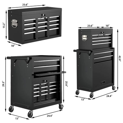 Aukfa Tool Box, 2 in 1 Steel Rolling Tool Chest & Cabinet on Wheels for Garage, 8-Drawers, Black