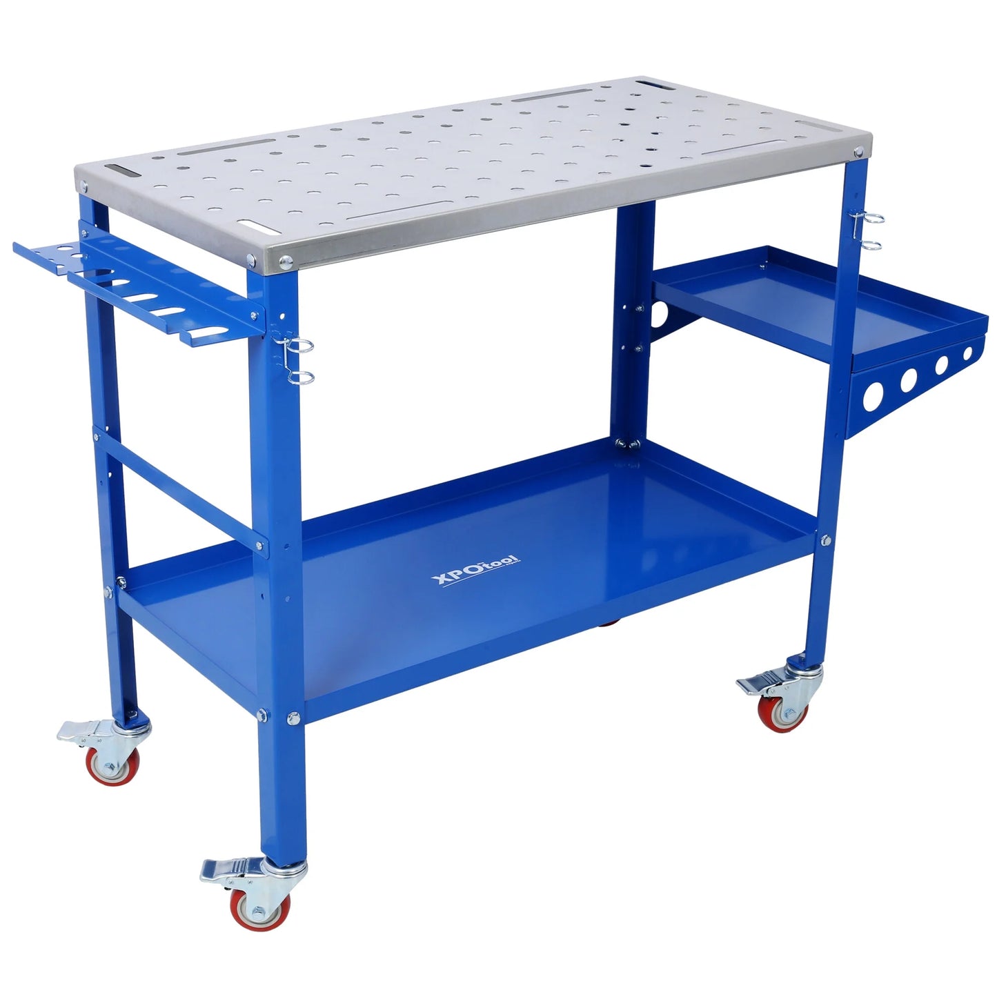 Heavy-Duty 36" x 18" Steel Welding Table 1200lbs Load Capacity Portable Workbench on Wheels with Braking Casters 82 5/8" Fixture Holes & Tool Slots Built-in Tool Tray