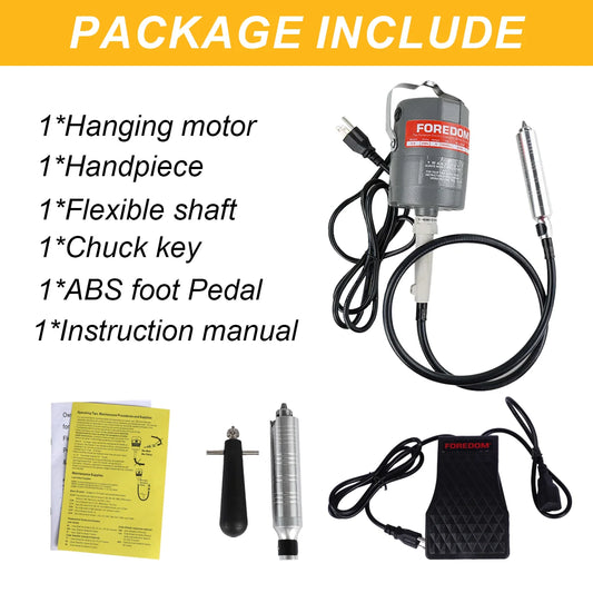 300W Flexible Shaft Grinder with Foot Pedal - 0-24000RPM S-R Hanging Mill Motor, 110V Rotary Tool Kit for Jewelry Engraving, Polishing, Drilling, Cutting & Buffing (with Handpiece)