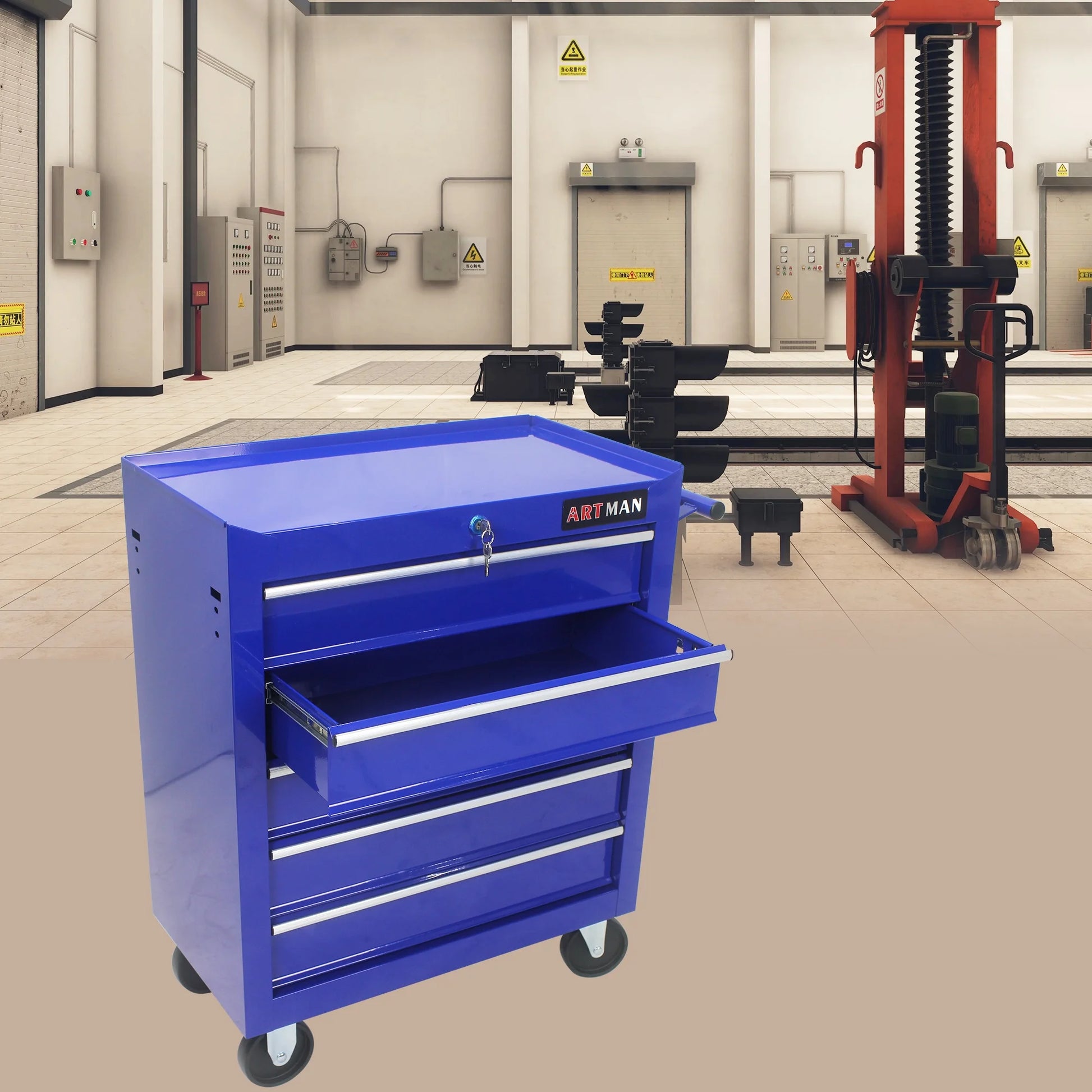 NIGSQJB 5 Large Drawers Tool Cart on Wheels, 29.9"H Rolling Tool Chest Tool Storage Box, Drawers Rolling Tool Trolley Organizer Tool Case for Garage, Warehouse, Workshop and Repair Shop, Blue