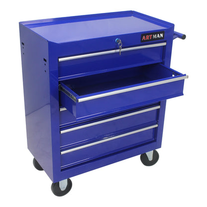 NIGSQJB 5 Large Drawers Tool Cart on Wheels, 29.9"H Rolling Tool Chest Tool Storage Box, Drawers Rolling Tool Trolley Organizer Tool Case for Garage, Warehouse, Workshop and Repair Shop, Blue