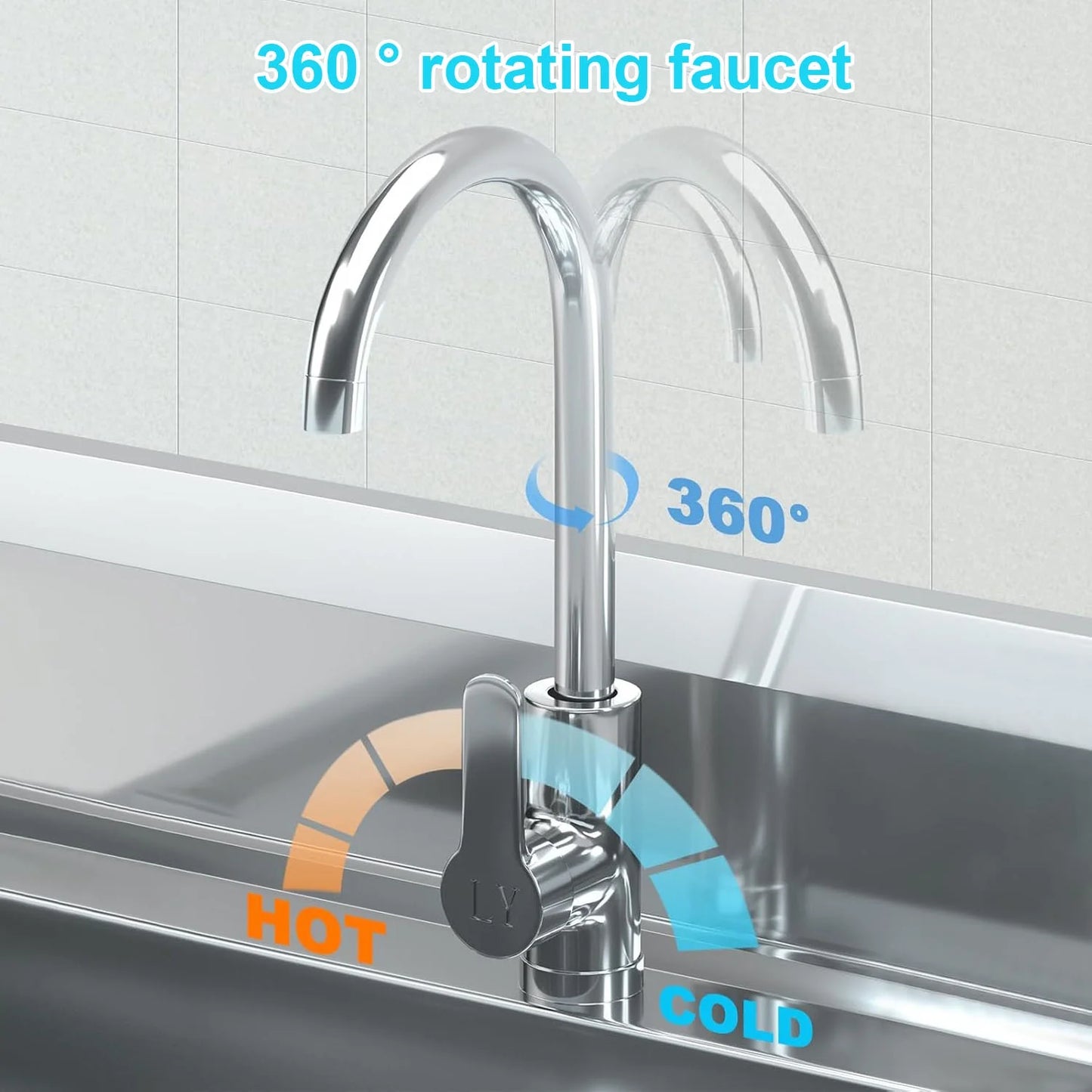 Utility Sink Freestanding Single Bowl Laundry Sink with Shelf board Hot and Cold Water Plumbing Stainless Steel Sink for Restaurant, Laundry Room, Garage, Commercial Kitchen