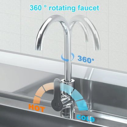 Utility Sink Freestanding Single Bowl Laundry Sink with Shelf board Hot and Cold Water Plumbing Stainless Steel Sink for Restaurant, Laundry Room, Garage, Commercial Kitchen