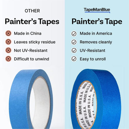Blue Painters Tape 2 inch x 60 Yards - Case of 24 Rolls, Made in The USA (1.88 inch/48mm), Bulk Painters Tape, Leaves No Residue Behind, UV-Resistant, Paint Lines