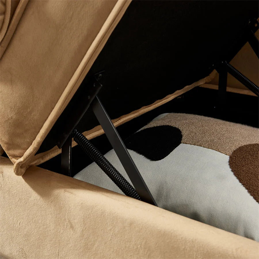 Functional Indoor Chaise Lounge with Large Storage, Modern Velvet Upholstered Sofa Recliner with One Backrest and Armrest, Sofa Lounge Chair with Sturdy Metal Legs Suitable for Living Room, Bedroom