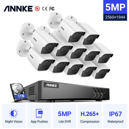 ANNKE H.265+ 5MP Ultra HD 16CH DVR CCTV Security System 12PCS Outdoor 5MP EXIR Night Vision Camera Video Surveillance Kit with 0T Hard Drive Disk