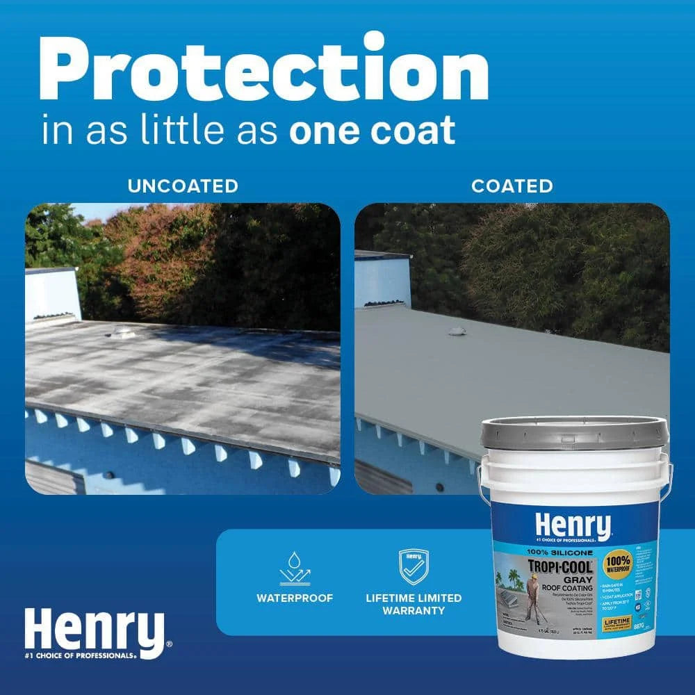 Henry 887G Tropi-Cool Gray HE887G018 100% Silicone Reflective Roof Coating 4.75 gal.