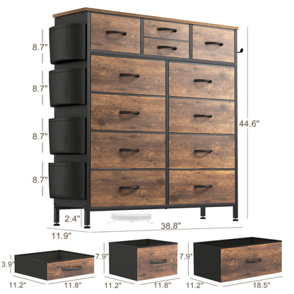 GIKPAL Dresser for Bedroom with 12 Drawer Tall Dresser Chest of Drawers Fabric Dressers Storage for Closet Living Room Hallway, Rustic Brown