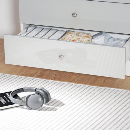 Hommpa 5 Drawers White Grey Dresser For Bedroom, 39.4" Tall Wood Chest of Drawers High Gloss Storage Cabinet with Metal Handles Modern Large Capacity Organizer