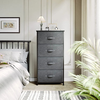 Dextrus 4-Drawer Fabric Dresser, Furniture Storage Tower Cabinet, Organizer for Bedroom, Living Room, Hallway, Closet & Nursery, Sturdy Steel Frame, Wooden Top, Easy-to-Pull Fabric Bins(Gray)