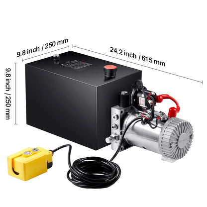 KFFKFF Hydraulic Pump, 20 Qt Power Unit, Single Acting for Dump Trailers, 0.91 GPM, 3200 PSI, 12V DC for Car Lifts