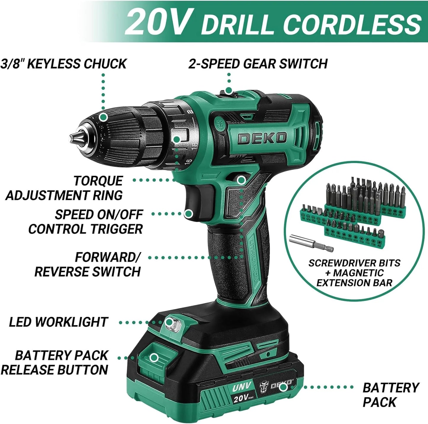 20V Cordless Power Drill Tool Kit Set with Battery Electric Drill Driver - Portable Home Repair Toolbox