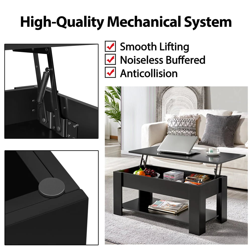 SmileMart Modern Lift Top Coffee Table with Hidden Compartment & Storage, Black