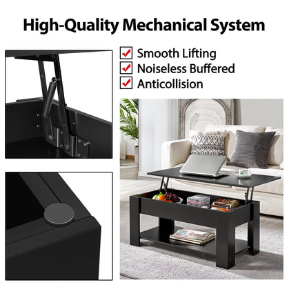 SmileMart Modern Lift Top Coffee Table with Hidden Compartment & Storage, Black