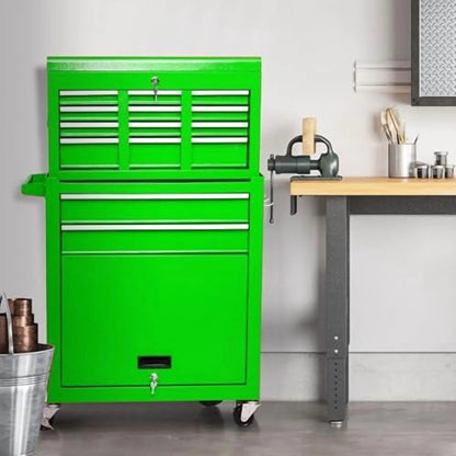 8-Drawer Rolling Tool Chest with Detachable Top Tool Box, Lockable Metal Tool Cabinet, and Liner, Heavy-Duty Storage Organizer with Wheels and 6 Hooks for Garage, Workshop, Green