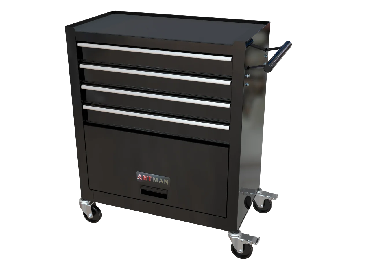 4 Drawers Rolling Tool Chest, High Capacity Tool Box with Tool Sets, Tool Chest with Lockable System and Wheels, Utility Tool Storage Cart for Workshop Mechanics Garage (Black)
