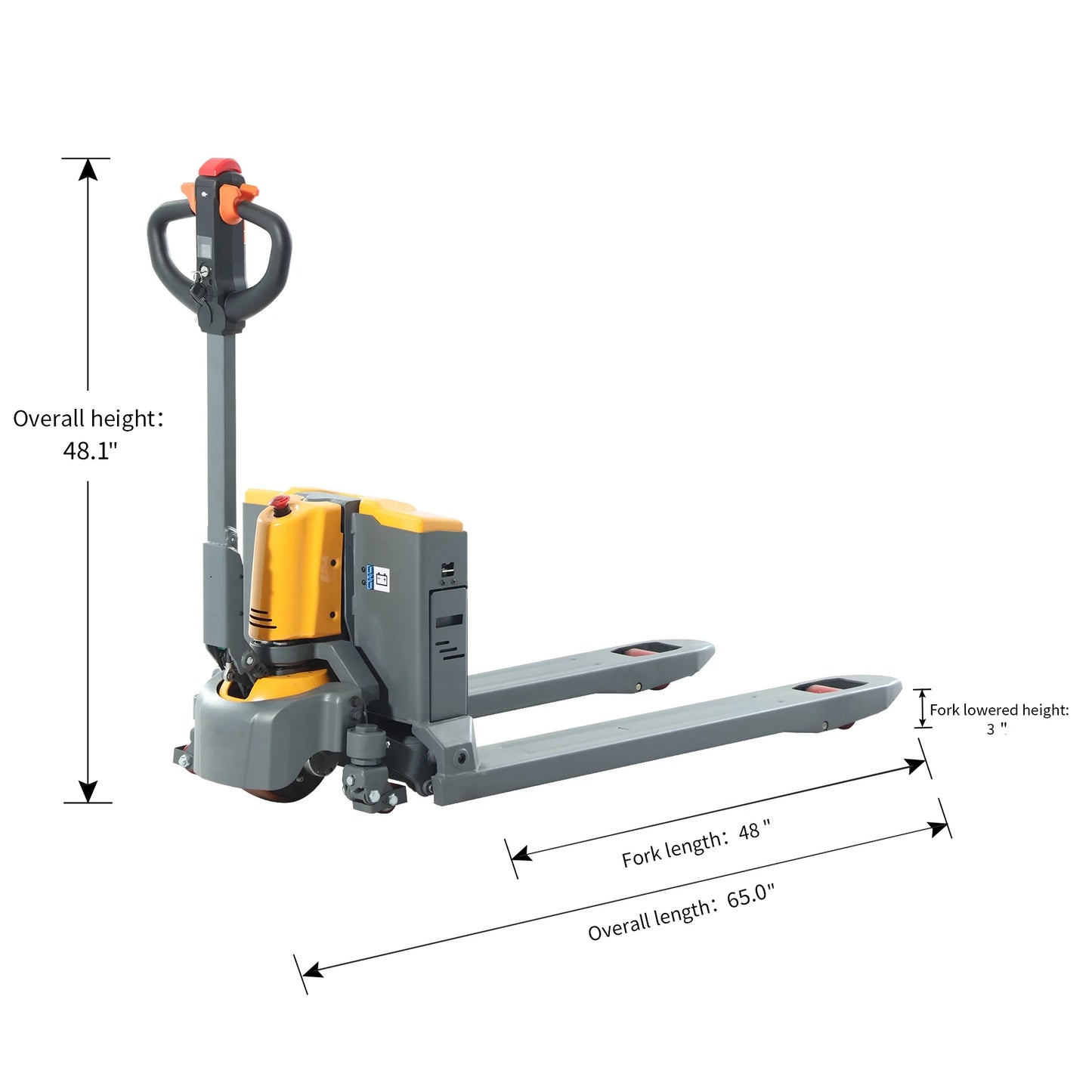 APOLLOLIFT 3" Lowered Full-Electric Pallet Jack 3300lb Lithium Battery Powered Pallet Truck 48"x27" Fork Size