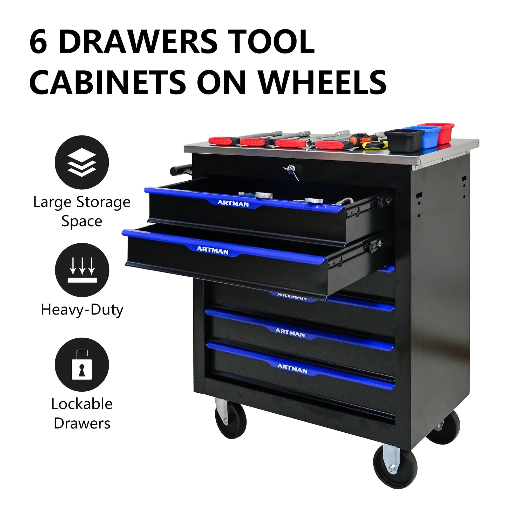 ARTMAN 6-Drawer Tool Storage Chest with Lockable Wheel,6 Drawer Tool Storage Cabinet for Garage, Warehouse , Repair Shop