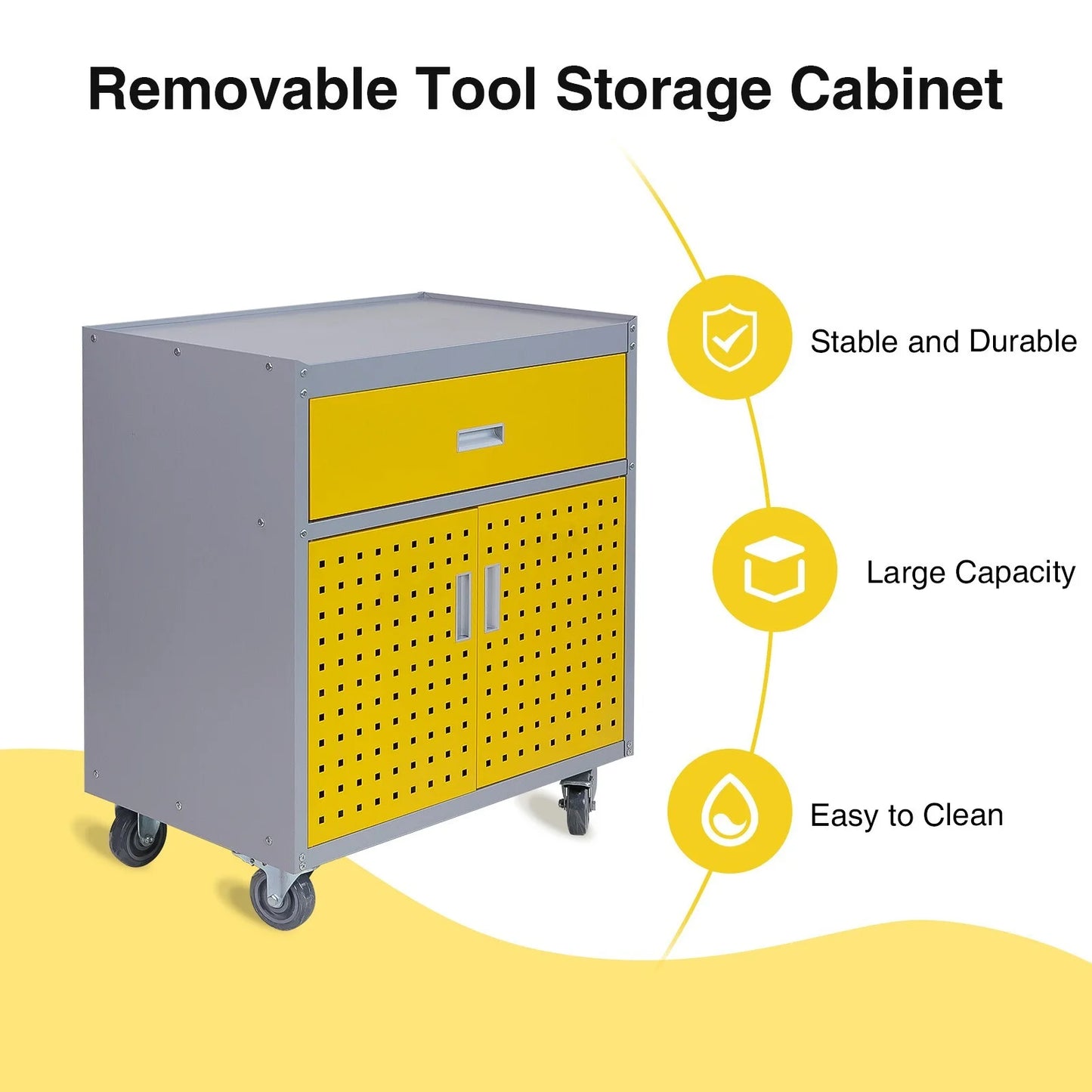 Tool Box Chest Cabinet Wheels Metal Rolling Auto Repair Storage Yellow w/Drawer