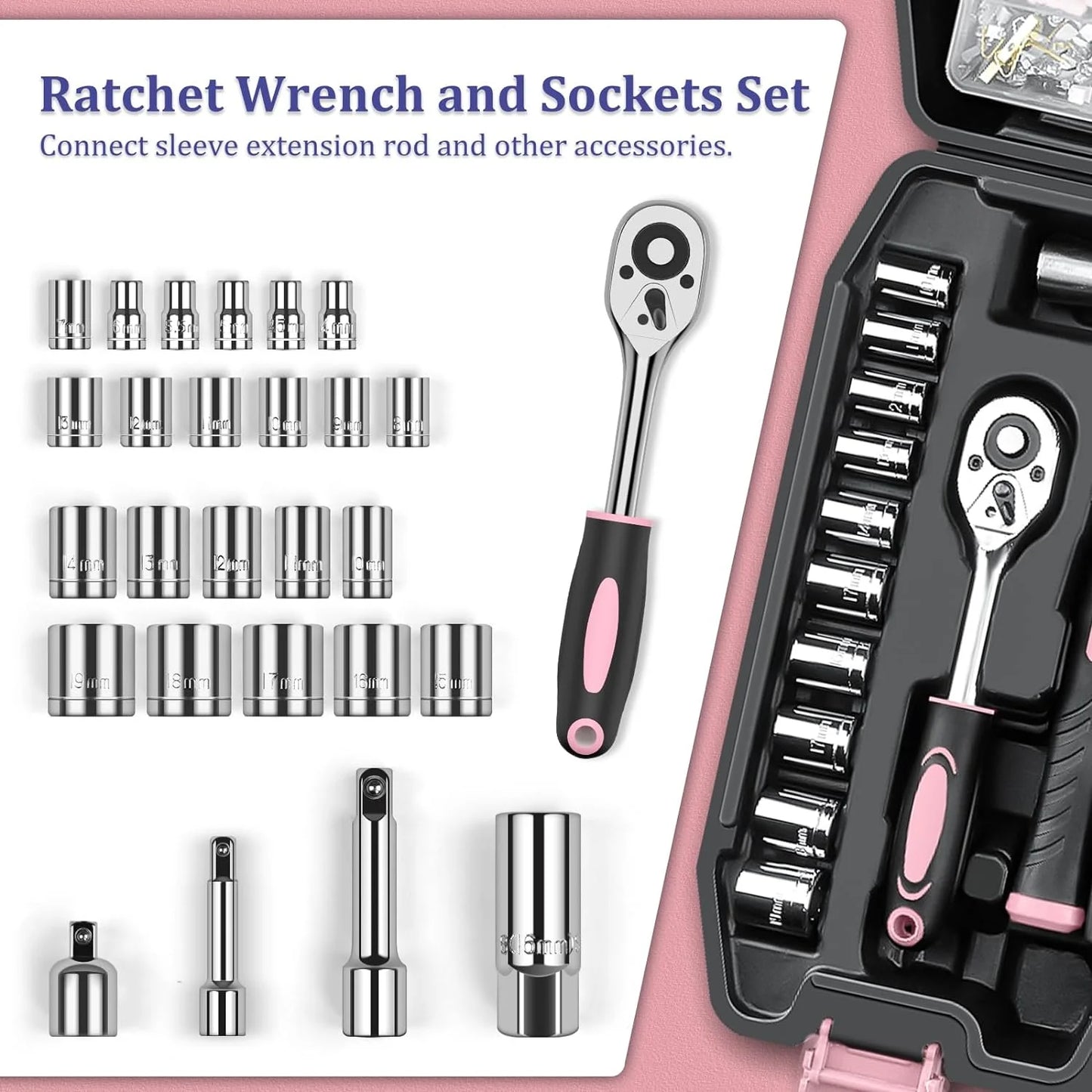 Home Tool Kit 281-PCs - General Basic Home Auto Repair Tool Kits - Complete Portable Hand Tool Sets for Women - Tool Box Set with Socket Wrench Set & Screwdriver Sets & Hex Key & Pliers