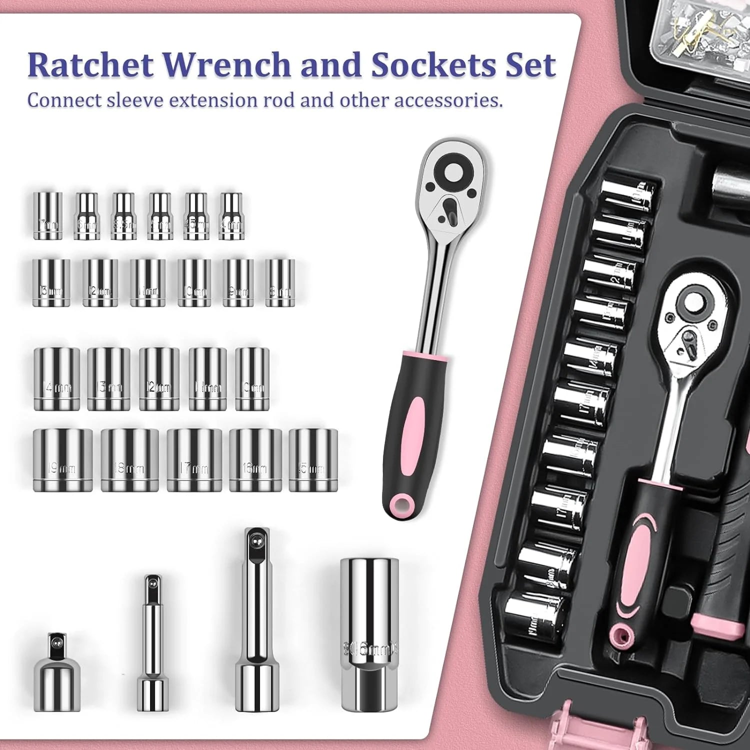 Home Tool Kit 281-PCs - General Basic Home Auto Repair Tool Kits - Complete Portable Hand Tool Sets for Women - Tool Box Set with Socket Wrench Set & Screwdriver Sets & Hex Key & Pliers